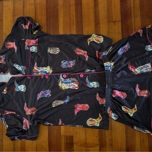 Colorful Cowboy Boot Print Pajama Set